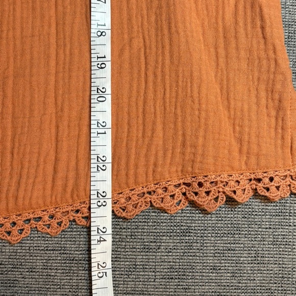 Democracy Above Elbow Bubble Sleeve Square Crochet Neck Woven Top Sz  XL - Picture 9 of 12